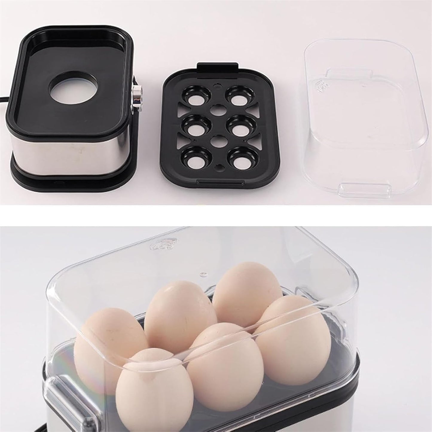 Sunny Side Master Egg Cooker, Multi-functional 6-Egg Rapid Cooking Capacity, Electric Poacher with Stainless Steel Design, For Soft Medium Hard Boiled Eggs and Omelettes (2Pcs)