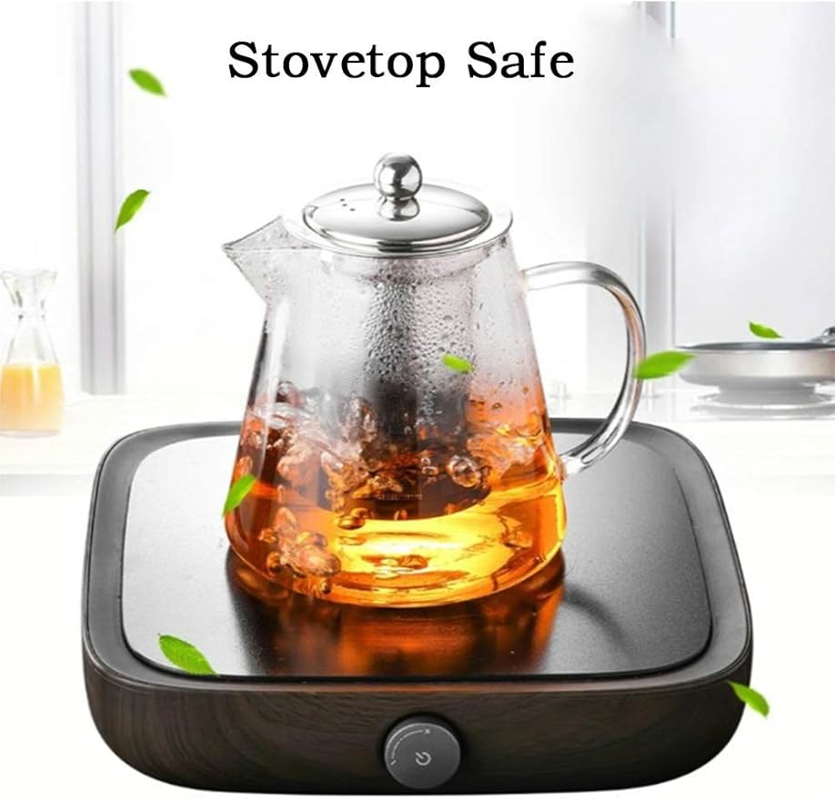 Glass Teapot with Infuser Tea Pot 32oz/43oz Tea Kettle Stovetop Safe Blooming and Loose Leaf Tea Maker Set (43oz/ 1300ml)