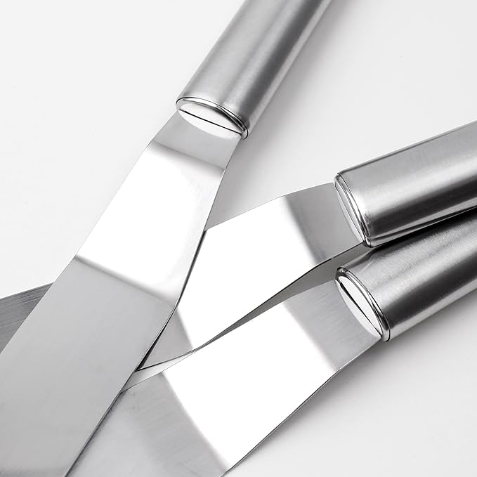 Cake Spatula Set – 6", 8", 10" Stainless Steel Offset & Straight Icing Spatulas for Cake Decorating and Frosting (Curved)