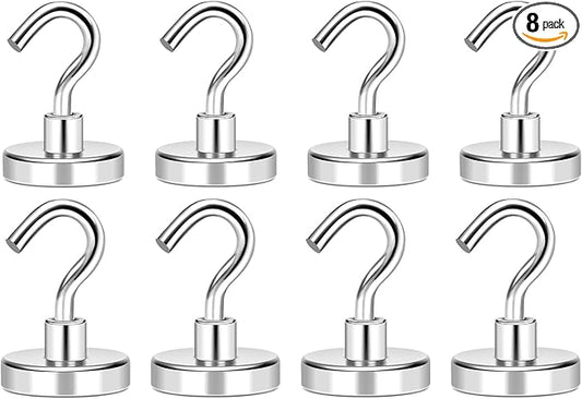 MIKEDE Magnetic Hooks, 80LB+ Heavy Duty Magnetic Hooks Cruise with Epoxy Coating for Refrigerator, Strong Magnet Hooks for Tool Room, Magnetic Metal Hooks for Grill - 8 Pack
