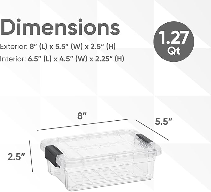 Superio Clear Storage Boxes with Lids, 1.27 Quart Plastic Container Bins for Organizing, Stackable Crates, BPA Free, Non Toxic, Odor Free, Organizers for Home, Office and Dorm, 4 Pack