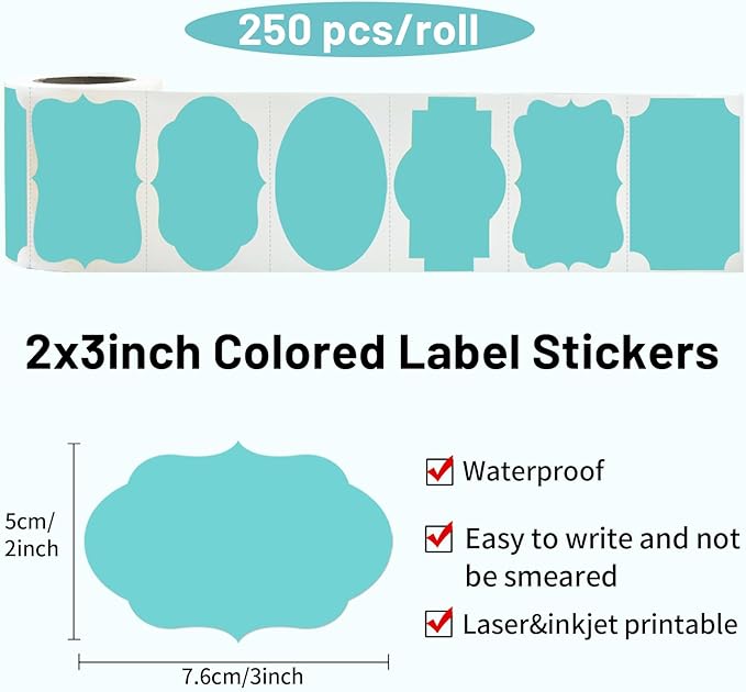 Blue Labels - 250 PCS 3" x 2" Fancy Shape Stickers for Storage Boxes or Food Jars - Holiday Tags