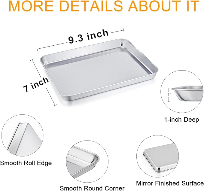 TeamFar Toaster Oven Tray and Rack Set, 9.3’’ x 7’’ x 1’’, Stainless Steel Toaster Oven Pan Broiler Pan, Non Toxic & Healthy, Easy Clean & Dishwasher Safe