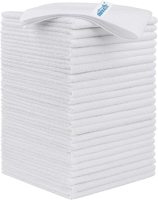 HOMEXCEL White Microfiber Cleaning Cloth, 24 Pack Cleaning Towels for Kitchen, Lint Free, Scratch-Free, Highly Absorbent, and Reusable Cleaning Rags for House, Window and Glass, Cars, 11.5 X11.5 inch