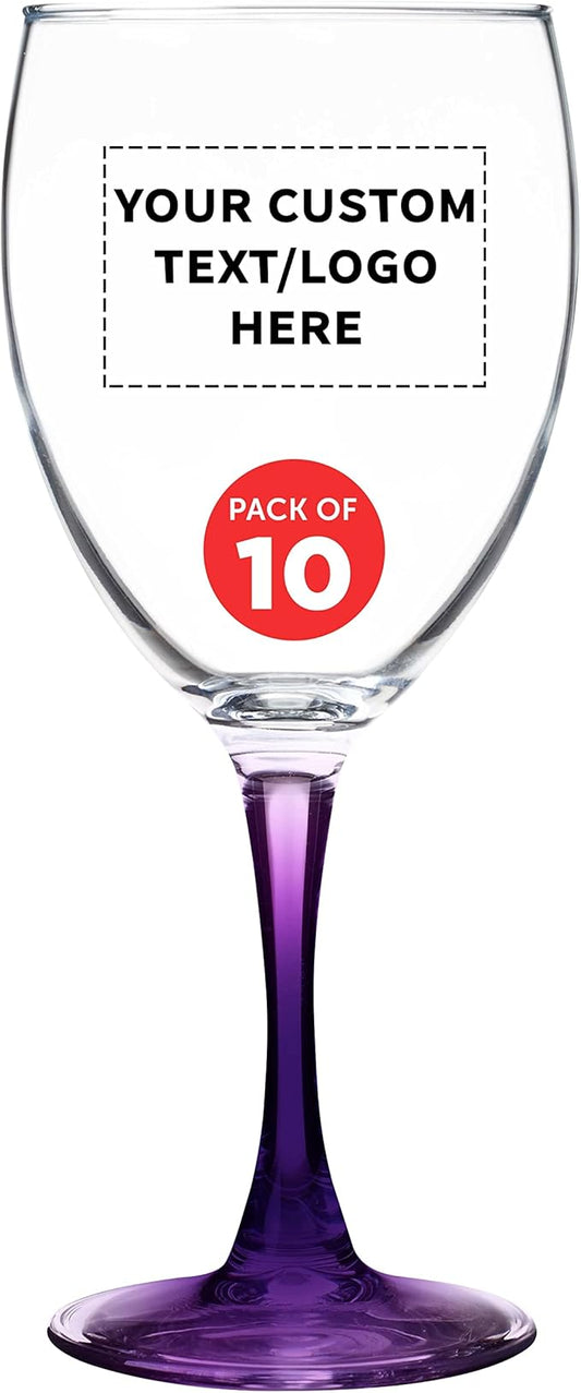 Custom Nuance Wine Glasses by ARC 10.5 oz. Set of 10, Personalized Bulk Pack - Restaurant Glassware, Perfect for Red Wine, White Wine, Cocktails - Purple