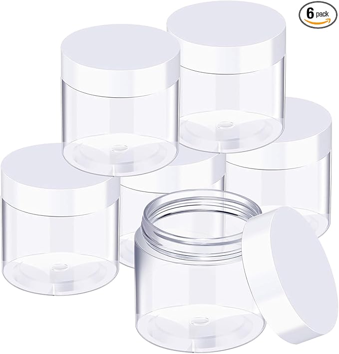 SATINIOR 6 Pack 4 oz Plastic Jars Containers with Lids Wide-mouth Refillable Leakproof Reusable Round Empty Jars for Travel Cosmetic Dry Food Spice Candy Cookie Home Kitchen Organizing(White)