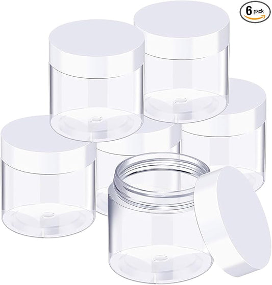 SATINIOR 6 Pack 16 oz Plastic Jars Containers with Lids Wide-mouth Refillable Leakproof Reusable Round Empty Jars for Travel Cosmetic Dry Food Spice Cookie Candy Home Kitchen Organizing(White)