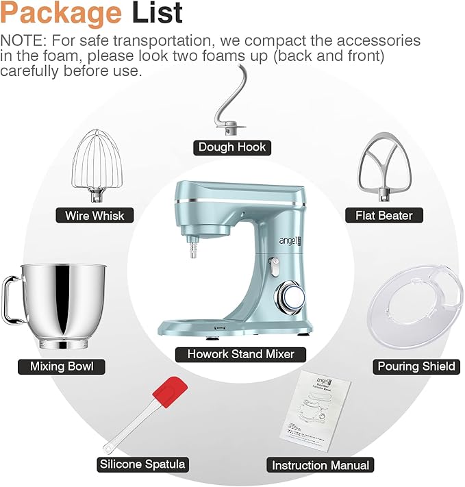 Mini Angel Stand Mixer,10-Speed Kitchen Electric Mixer,Tilt-Head Food Mixer with Dough Hook, Wire Whisk, Flat Beater, Stainless Steel Bowl (Blue2, 5QT)