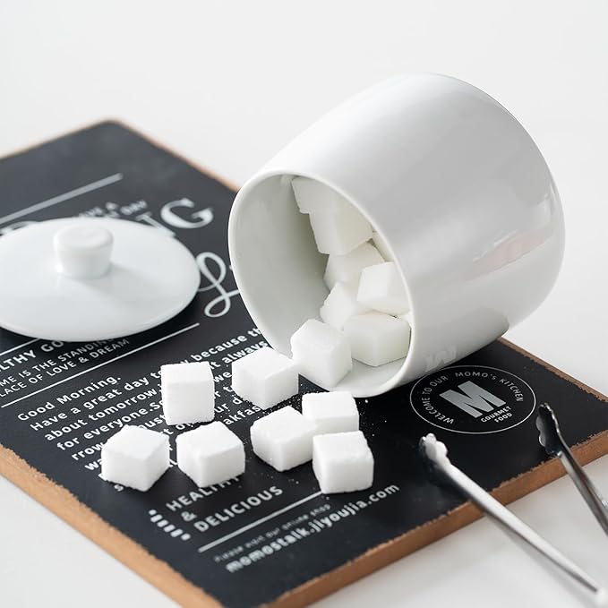 Sugar and Creamer Set, 4 Piece with Creamer Pitcher, Sugar Bowl with Lid and Spoon, Sugar Cube Tongs, for Coffee Accessories, Ceramic Coffee Serving Set