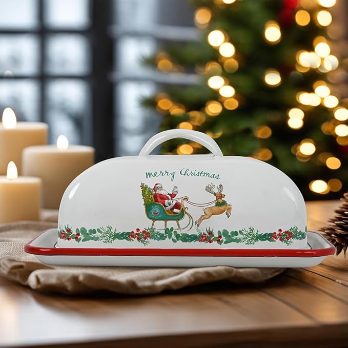 Enamel Butter Dish with Lid Vintage Enamelware Butter Keeper with Flower and Bird Patterns Farmhouse Butter Container Butter holder for Countertop Kitchen Decor