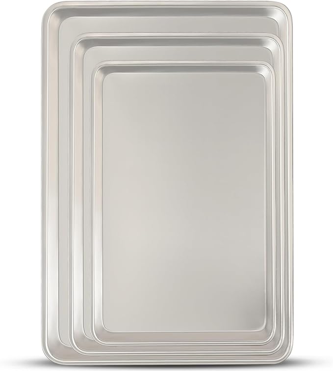 Baking Sheet Pan Set of 3, Commercial Quality Aluminum Cookie Sheets for Oven, Umite Chef Warp Resistant Baker's Half/Quarter/Jelly Roll Pans, Thick Cookie Tray Pans for Baking, Roasting