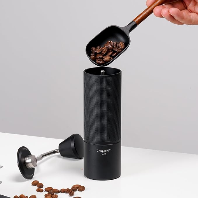 TIMEMORE Manual Coffee Grinder Stainless Steel Conical Hand Grinder Burr Chestnut C2S Internal Adjustable Setting Capacity 20g Pour Over Mocha Coffee for Travel, Camping, Home Black