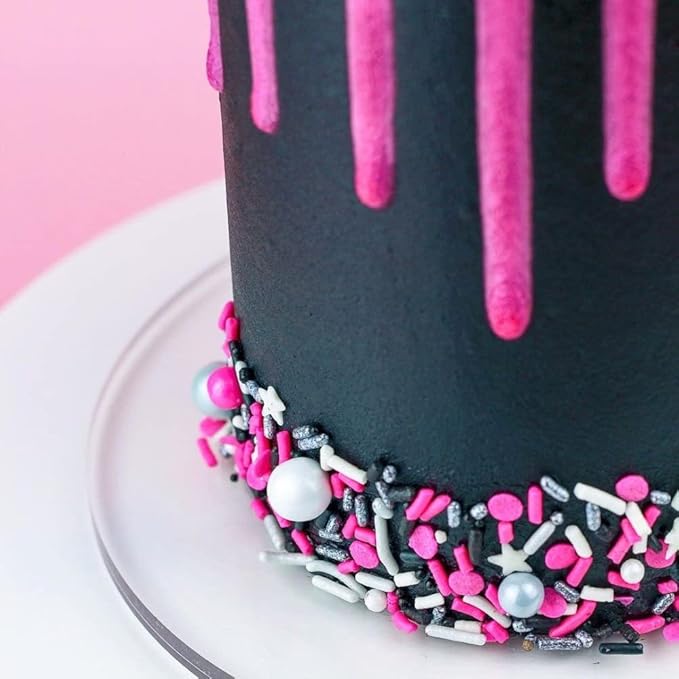 Black Pink Sprinkles for Cake Decorating, Baking - Fancy Minnie Mouse Sprinkles for Cupcake Decorating - Edible Minnie Mouse Cake Decorations in Pink and Black Princess with Jimmies, Pearls