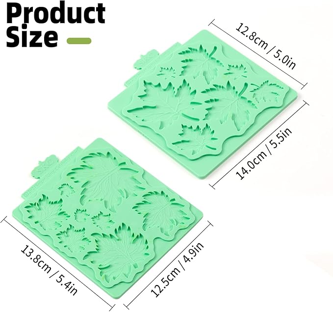 KALAIEN Leaf Molds Silicone,Leaves Chocolate Mold Fondant Molds Silicone for Clay Crafts Air Dry,3D Candy Gumpaste Moulds Set of 2 (Maple Leaf)