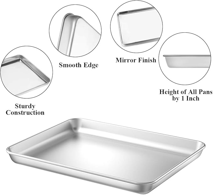 Baking Sheet with Rack Set [2 Pans + 2 Racks], Wildone Stainless Steel Cookie Sheet Baking Pan Tray with Cooling Rack, Size 9 x 7 x 1 Inch, Non Toxic & Heavy Duty & Easy Clean