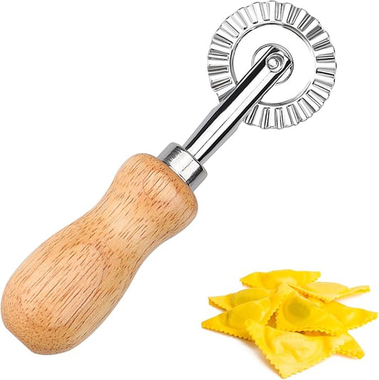 Short Handle Small Cutter Wheel - Exquisite Wooden Handle, Perfect for Pasta, Pizza, Ravioli, Cookie - Versatile Crinkle and Biscuit Cutter for Effortless Slicing