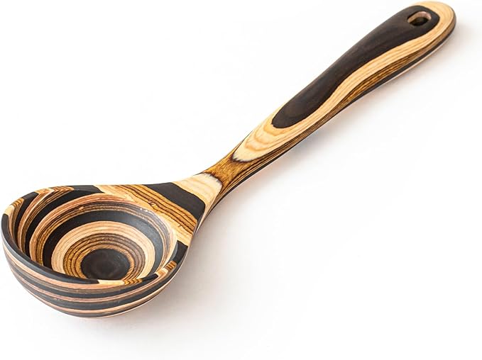 Gudamaye Pakkawood Deep Soup Ladles, 10.6 inch Big Wooden Ladle for Cooking, Wooden Kitchen Utensils Set