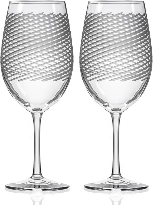 Rolf Glass Cyclone All Purpose Wine Glass | Set of 2 Stemmed 18oz Glasses | Proudly Made in the USA | Large Engraved Tumbler Glasses | Lead-Free Glass