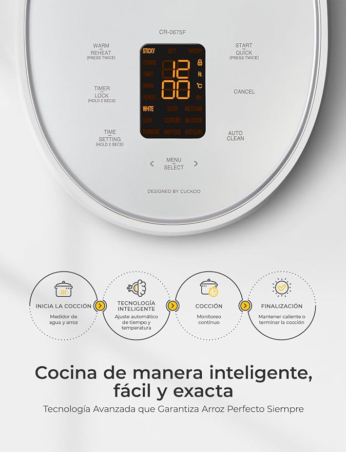CUCKOO CR-0675FW 6-Cup (Uncooked) / 12-Cup (Cooked) Micom Rice Cooker with Nonstick Inner Pot, 13 Menu Modes, LCD Display, Fuzzy Logic Tech, Auto Clean (White)