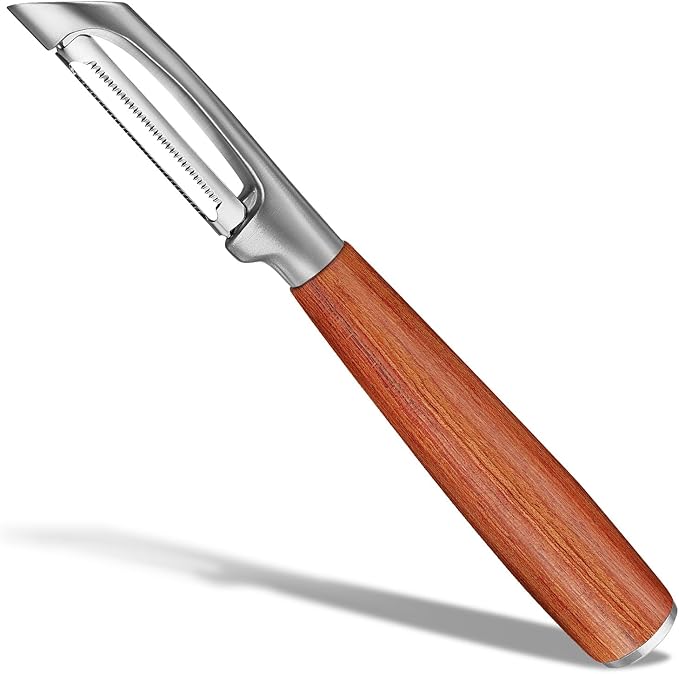 KULUNER，Premium High-End Rosewood Handle and 304 Stainless Steel Serrated Blade - An Ultra-Sharp Rotating Peeler for Potatoes, Fruits, and Vegetables, Ergonomically Designed for Easy Peeling.