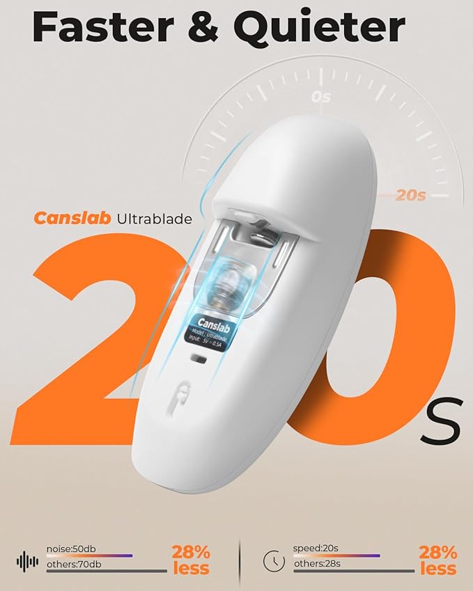 Ultrablde SE - USB Rechargeable Electric Can Opener for Kitchen for Seniors with Arthritis- Cordless Battery Powered Automatic, Side Cut, Smooth Edge, Handsfree, for Small or Large Cans, White