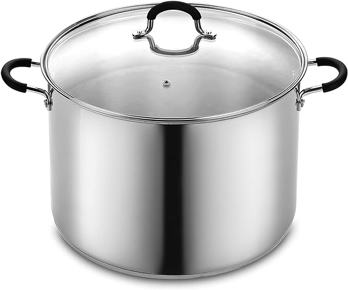 Cook N Home Stockpot Large pot Sauce Pot Induction Pot With Lid Professional Stainless Steel 24 Quart, with Stay-Cool Handles, silver