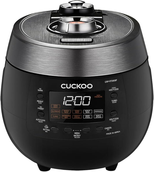 CUCKOO CRP-RT0609FB 6-Cup (Uncooked) / 12-Cup (Cooked) Twin Pressure Rice Cooker & Warmer with Nonstick Inner Pot, 14 Menu Options, Safe Steam Release, 3 Voice Guide, Auto Clean (Black)