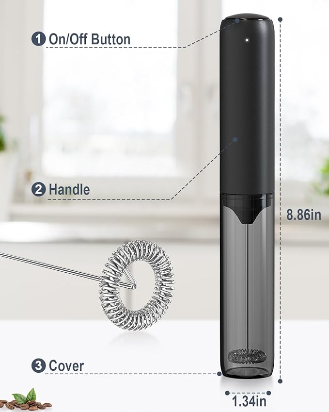 Rechargeable Milk Frother USB, Handheld Electric Foam Maker with Whisk Drink Mixer & Foamer for Coffee, Latte, Matcha, Hot Chocolate