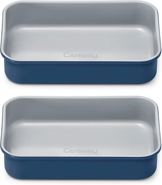 Caraway Nonstick 9” x 6.5” Small Rectangle Baking Pan Duo – Non-Toxic, PTFE & PFOA Free – Aluminized Steel Core – Deep Ceramic Baking Pan for Casseroles, Lasagna & More - Navy