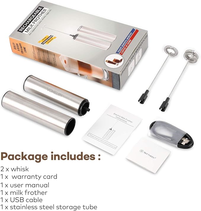 Rechargeable Milk Frother Battery Operated,2-Speed Portable Travel Frother,Electric Milk Foamer Coffee Frother for Latte, Cappuccino, Hot Chocolate Drink Mixer with Double Mini Whisks and USB Cable