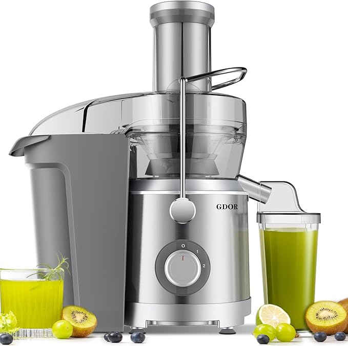 GDOR 1300W 【Extra Large】 Juicer Machines with Larger 3.2” Feed Chute, Titanium Enhanced Cut Disc Centrifugal Juice Extractor, Full Copper Motor Heavy Duty for Whole Fruit and Vegetable, Silver, XL