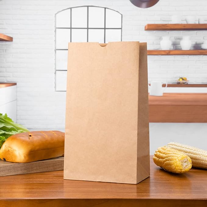 Restaurantware Bag Tek 12 LB Disposable Lunch Bags 100 Sturdy Take-Out Bags - Flat Bottom Great For Restaurants Cafes And Bakeries Brown Kraft Popcorn Bags