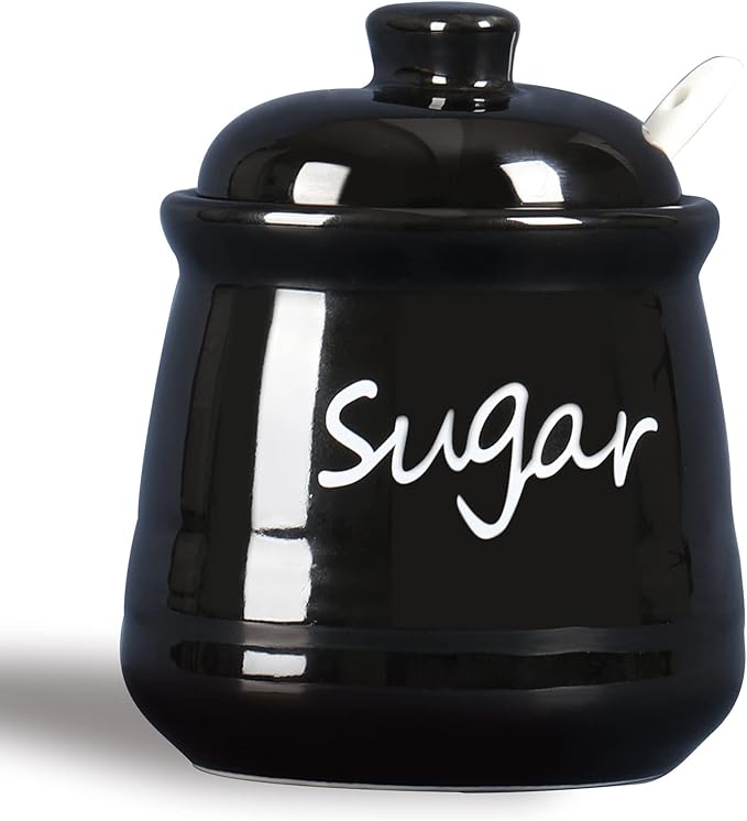 ONTUBE Ceramic Sugar Bowl with Lid and Spoon 12oz (Black)