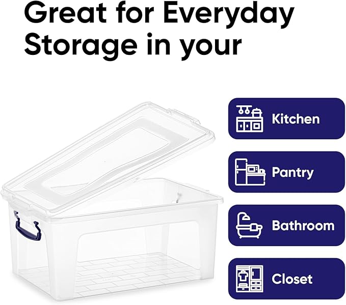 Superio Storage Bins with Lids, Clear Plastic Containers for Organizing, Stackable Totes, BPA Free, Odor Free, Organizer Boxes for Home, and Dorm (4 Pack, 28.5 Qt)