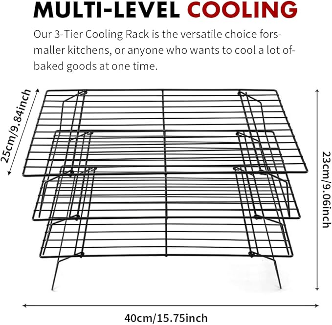 ShellKingdom Cooling Racks, Stainless Steel Non-Stick Baking Racks And Oven Safe Wire Cool Racks for Cookies, Cakes and Baking,3-Tier,Foldable