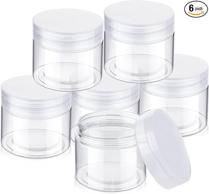 SATINIOR 6 Pack 2 oz Plastic Jars Containers with Lids Wide-mouth Refillable Leakproof Reusable Round Empty Jars for Travel Cosmetic Dry Food Spice Candy Cookie Home Kitchen Organizing (Clear)