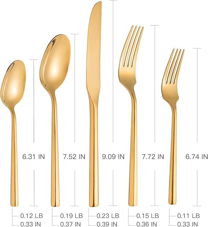 Gold Silverware Set Flatware Set Stainless Steel Cutlery Set Hexagon Handle Home Kitchen Daily Use 30 Pieces Service for 6