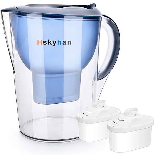 Hskyhan Alkaline Water Filter Pitcher - 3.5 Liters Improve PH, 2 Filters Included, BPA Free, 7 Stage Filteration System to Purify, Blue