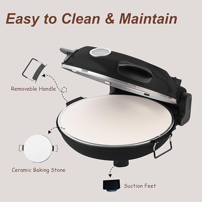 12" Electric Pizza Oven - Countertop Pizza Maker with Ceramic Stone, Heats up to 800°F, Portable Indoor Pizza Oven for Homemade Pizzas, Grey