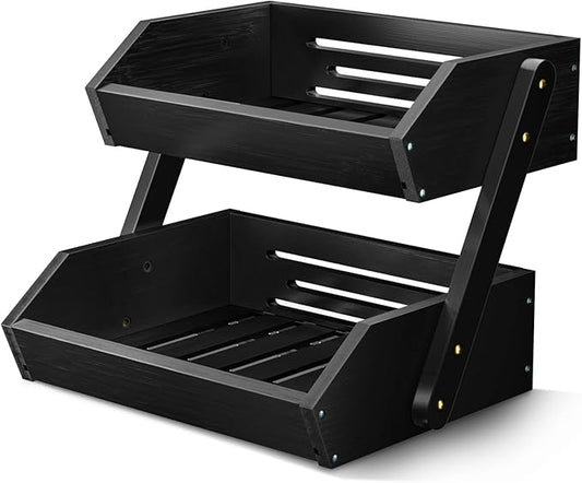 G.a HOMEFAVOR Fruit Basket for Kitchen, 2-Tier Fruit Bowl for Kitchen Counter, Vegetable Storage Stand for Fruit Shop, 15 mm Thickness (BLACK)