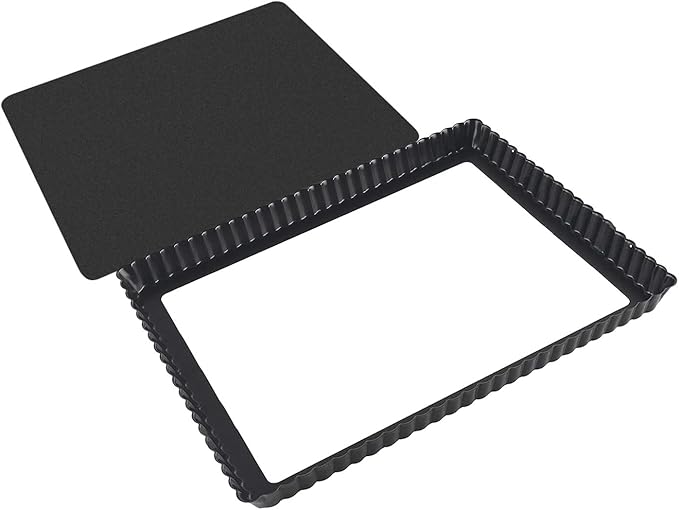 Rectangular Tart Pie Pan Flan Quiche Cheese Molds with Removeable Release Bottom Fluted - 12.8 x 8.5 Inch