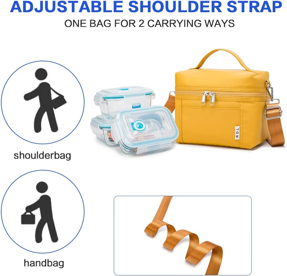 NOL Natural Organic Lifestyle Insulated Lunch Bags for Women Cooler Bag Lightweight Nylon Waterproof Lunch Box For Work (Mustard, Small)