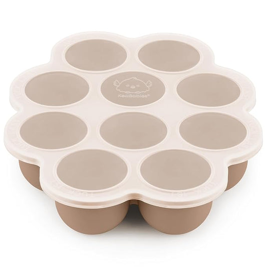 KeaBabies Silicone Food Freezer Trays with Lid, 2oz x 10 Pods Baby Food Storage Containers, Easy Puree Meal Prep, Breast Milk Silicone Freezer Molds, Dishwasher, Microwave Safe,BPA-Free(Chai Latte)