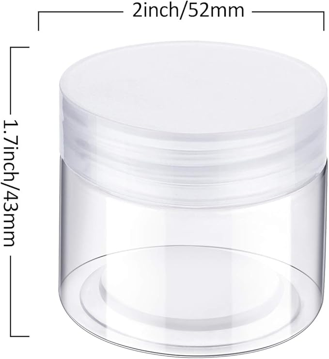 SATINIOR 6 Pack 2 oz Plastic Jars Containers with Lids Wide-mouth Refillable Leakproof Reusable Round Empty Jars for Travel Cosmetic Dry Food Spice Candy Cookie Home Kitchen Organizing (Clear)