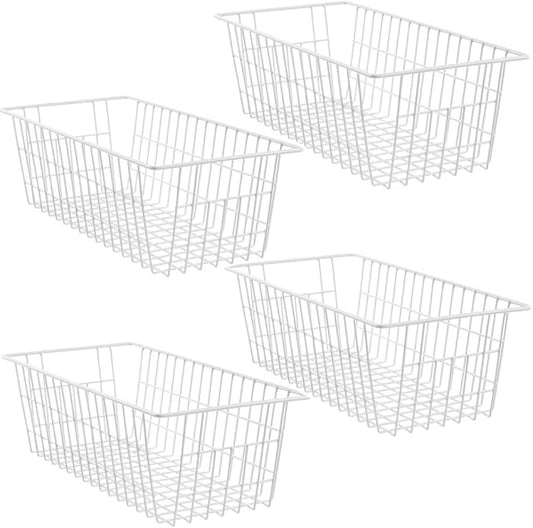 SANNO 14" Freezer Baskets Wire Storage Baskets for Organizing Pantry Organization Bins Cabinets - Metal Basket Kitchen, Laundry, Garage, Fridge, Bathroom Countertop Organizer