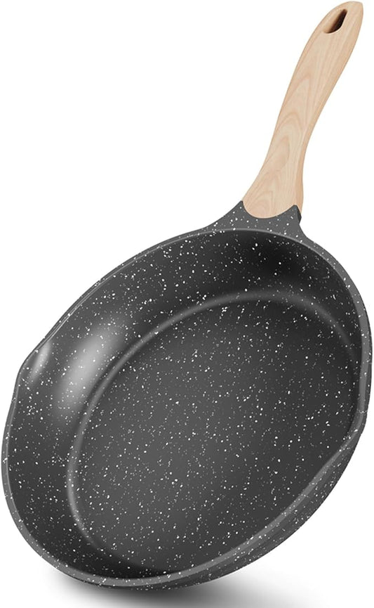 JEETEE 10 Inch Nonstick Frying Pan, Stone Coating Cookware, Nonstick Omelette Pan with Heat-Resistant Handle, Induction Skillet for Eggs (Grey)