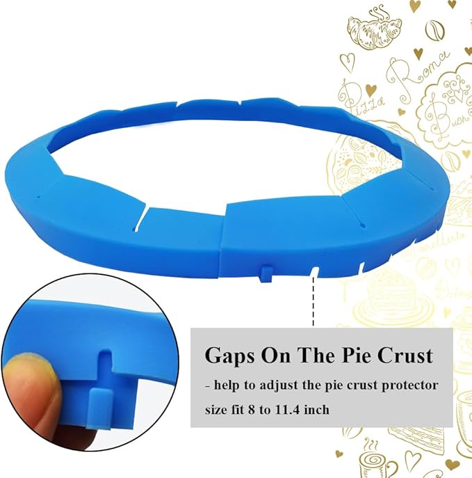 Adjustable Pie Crust Shields, Silicone Baking Protectors, Cover Ring Tools Fits 8-11.4 Inch Pies, Baking Pie Pizza Crust Shield Protector Cover for Edges ﻿ (Blue)