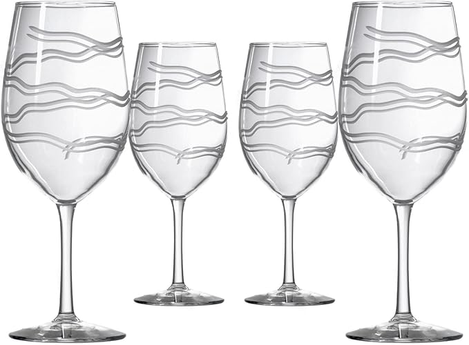 Rolf Glass Good Vibrations All Purpose Wine Glass | Set of 4 Large 18oz Wine Glasses | Lead-Free and Diamond-Wheel Engraved | Proudly Made in the USA | Spiral Etched Glass