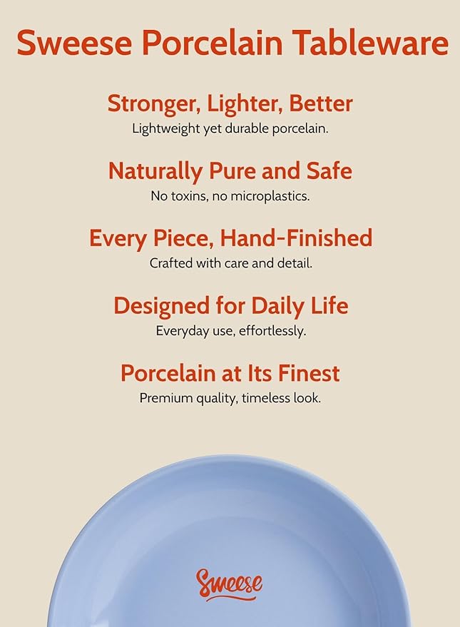 Sweese Pasta Bowls, 30 Ounce Salad Serving Bowls Set of 6, 8.4 Inch Porcelain Plates for Serving Dinner, Salad - Microwave Dishwasher Safe, Cool Assorted Colors