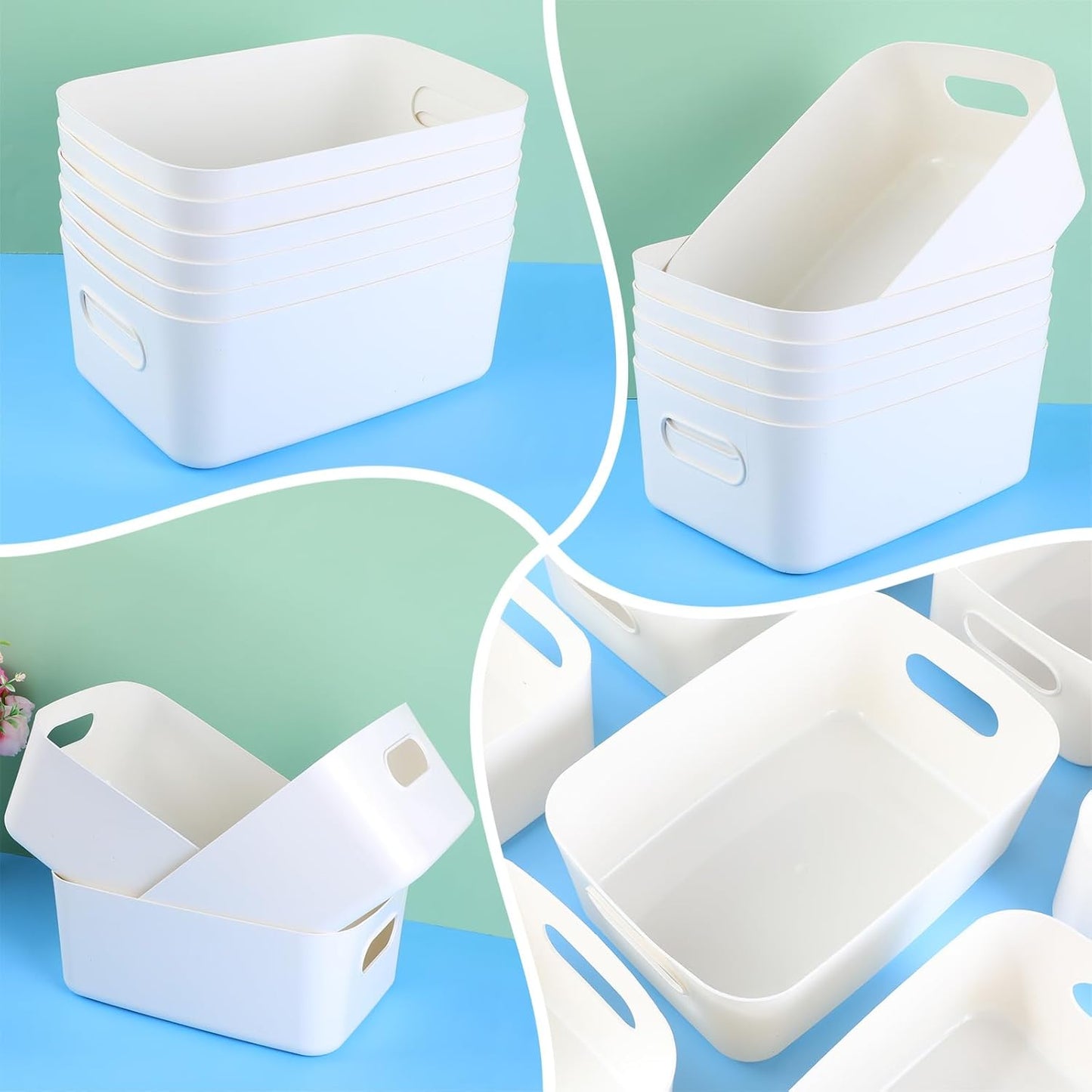 Zopeal Plastic Storage Bins 10 Pcs White Pantry Organizer Bins Small Baskets Storage Containers for Home Kitchen (12 x 8 x 5 Inches)
